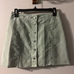 Sage green suede button mini skirt
